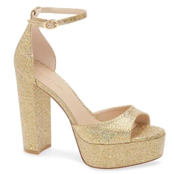 Stuart Weitzman Shoes - Stuart Weitzman Pamela Glitter Platform Sandal Size 9.5 New